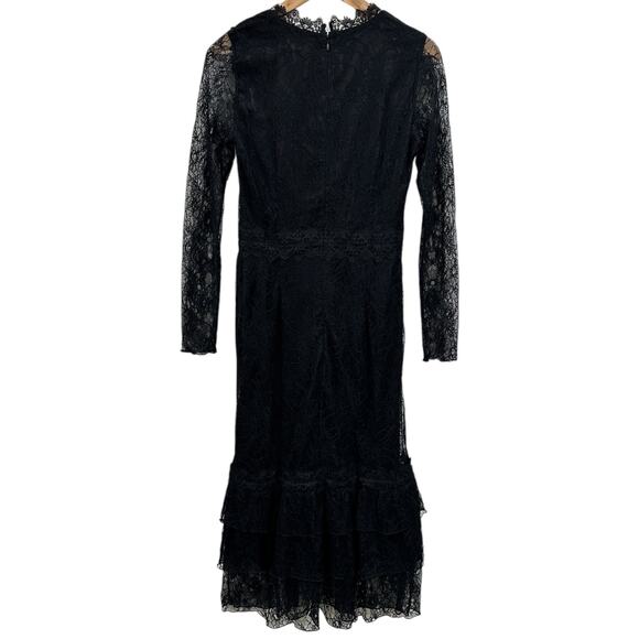 NWT Rachel Parcell Lace Tiered Midi Dress In Black - Picture 7 of 7